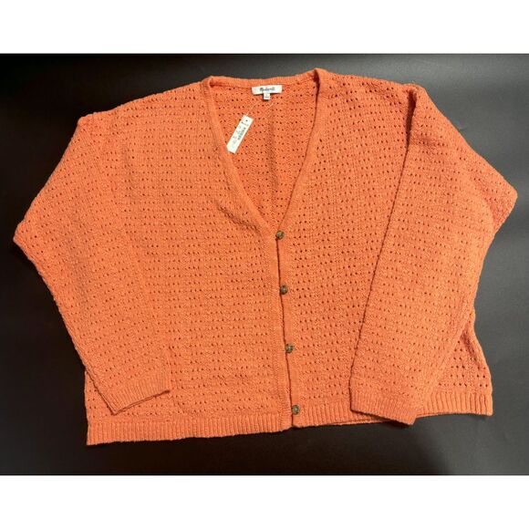Madewell NWT V-Neck Long Sleeve Button Front Cardigan Sweater Coral Orange Large - Picture 1 of 4